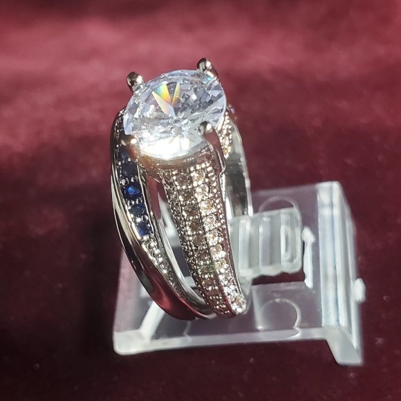 Xena Engagement Ring - 18K Platinum Plated Copper - Pave CZ- Crown Setting. - Picture 12 of 16